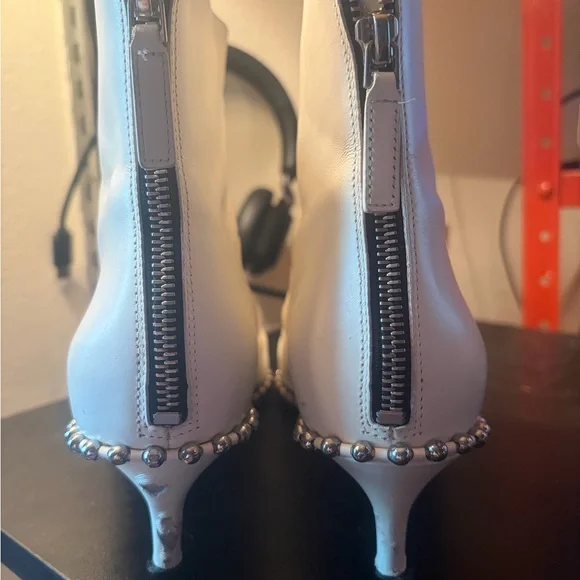 Alexander Wang White front back zip Studded pointed Lthr Boots size 38.5 - Picture 2 of 9